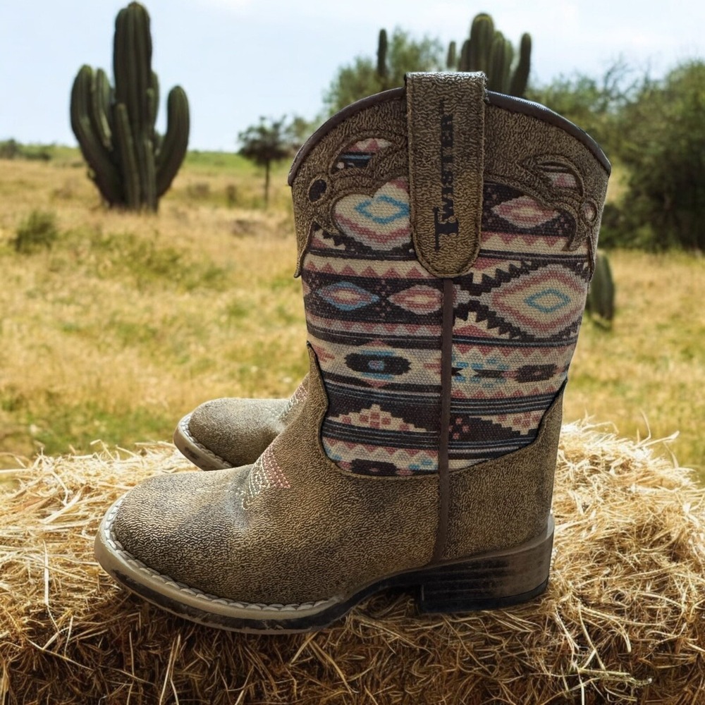 Twister‎ Magan Brown with Aztec Print Toddler Cowboy Boots Sz 4 Western. Cowgirl